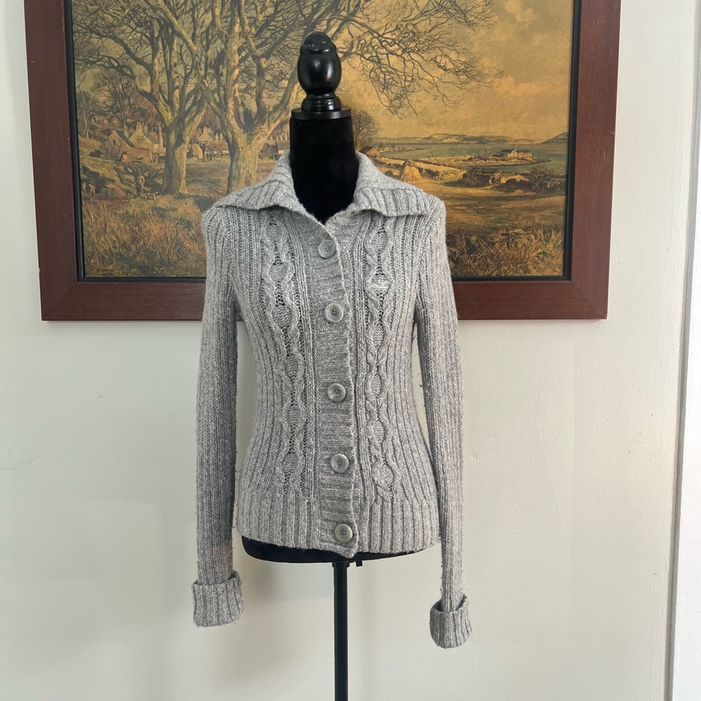 Y2K Hollister 1922 grey wool preppy cable knit cozy coastal cardigan